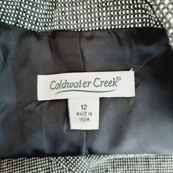 COLDWATER CREEK 100% Silk Micro Grid Classic Blazer Jacket Sz 12 - Picture 9 of 10